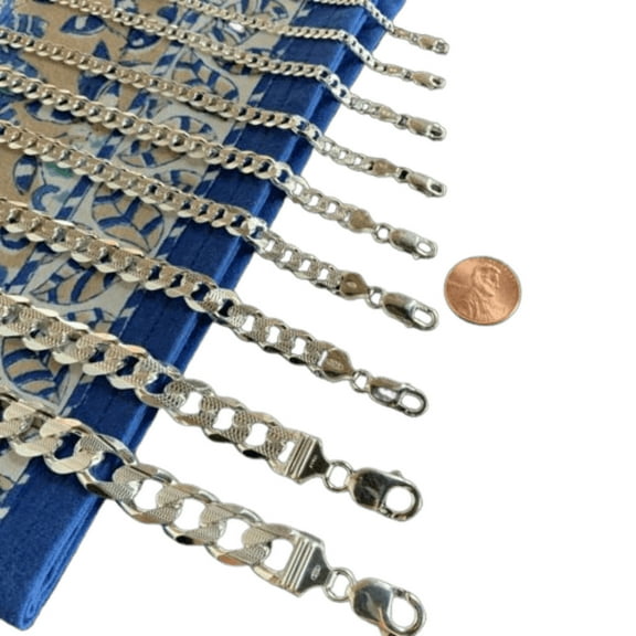 Cadena Para Mujer Plata 925 de Ley Esterlina Italiana Eslabon Cubano Corte De Diamante