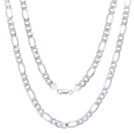 Cadena Para Hombre y Mujer de Plata 925 de Ley Esterlina Figaro Italiana Corte De Diamante