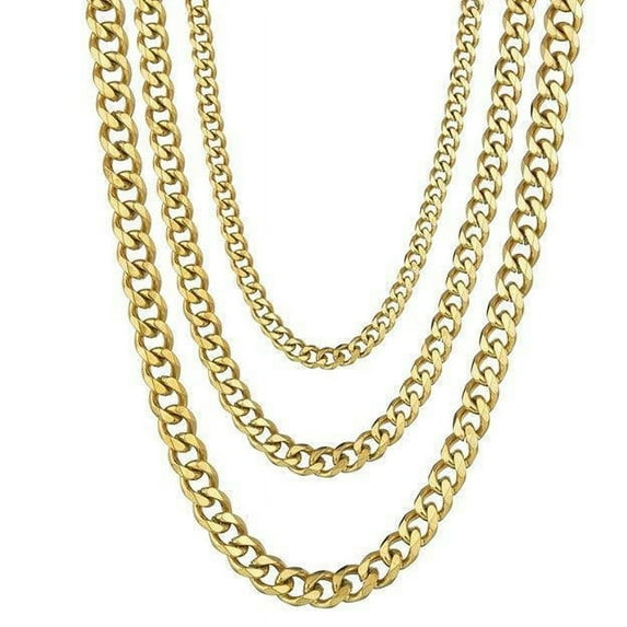Cadenas Eslabon Cubano Para Hombres Mujeres Collares De Acero Inoxidable Color Dorado Oro