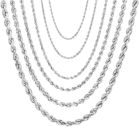 Plata 925 Cadenas Cuerda Torzal Para Hombre y Mujer de Ley Esterlina Italiana Corte De Diamante