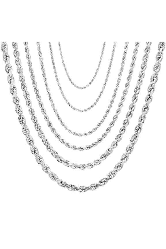 Plata 925 Cadenas Cuerda Torzal Para Hombre y Mujer de Ley Esterlina Italiana Corte De Diamante