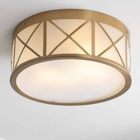 JONATHAN Y Cadence 15" Drum Metal/Glass Flush Mount, Brass Gold