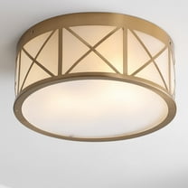 JONATHAN Y Cadence 15" Drum Metal/Glass Flush Mount, Brass Gold
