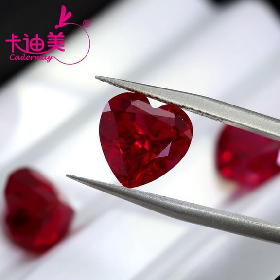 Cadermay 15x15mm 1pcs Heart Cut Lab Grown Pigeon Blood Red Ruby Loose Stones With Inclusions Inlaid Jewelry Making Created Sapphire