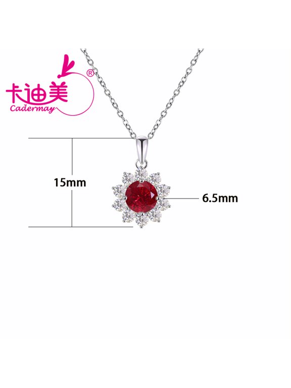 6.5mm Round Lab Grown Ruby Pigeon Blood Red Gemstone with Inclusions S925 Sterling Silver Chain Necklace Women Jewelry