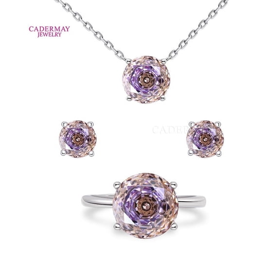 Cadermay New Unique Design 925Silver classic style Necklace Earring Ring Three Jewelry Set Light Purple Double Color GemStone For Gift