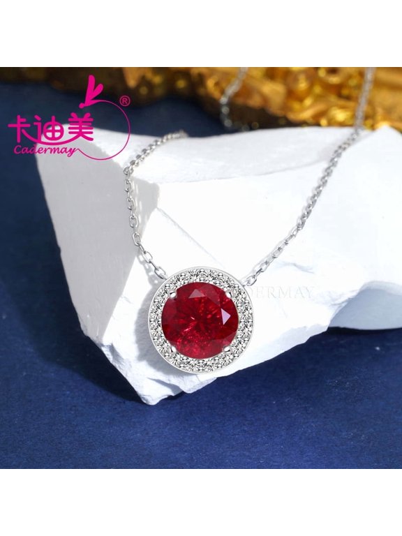 Round Shape Pigeon Blood Red Lab Grown Ruby Necklace S925 Sterling Silver