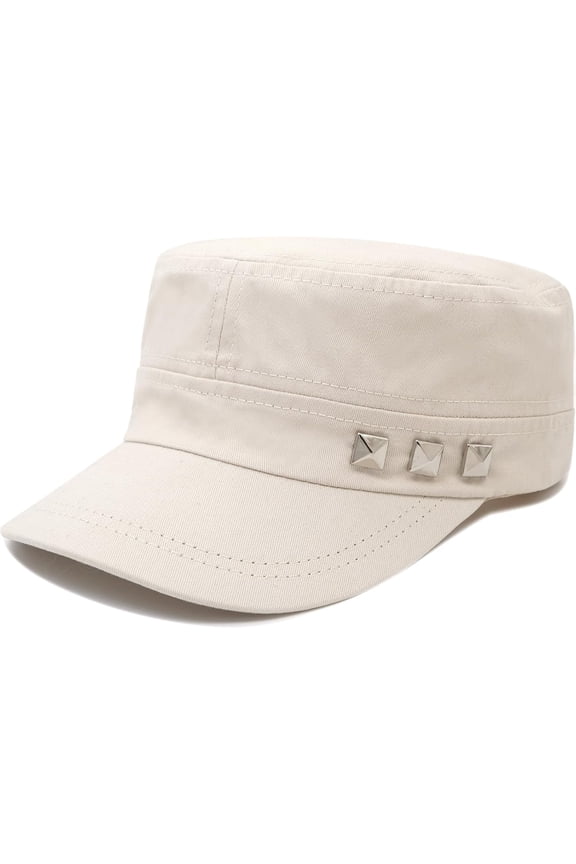 Cadet Army Cap Flat Top Hats Studded Military Caps for Men Women