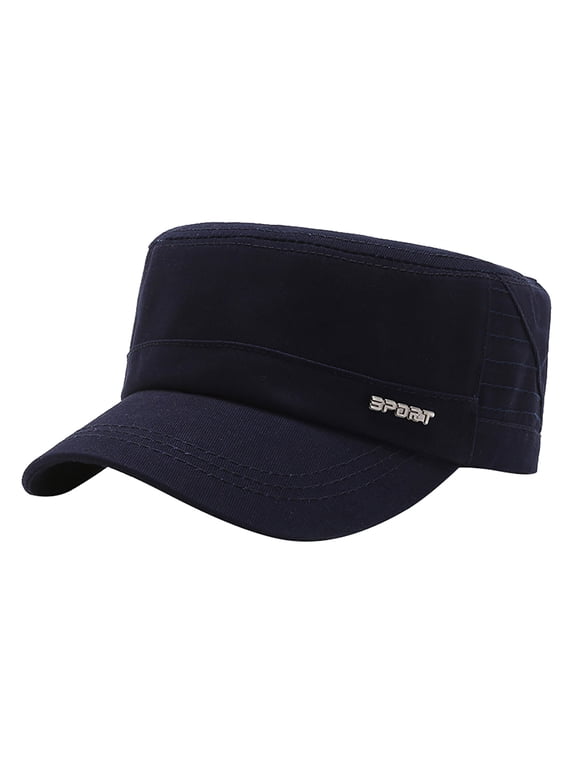 Cadet Army Caps for Men Womens BWASD Military Style Flat Top Hat Adjustable Wide Brim Sun Baseball Cap for Outdoor Sport Wear all Season Blue