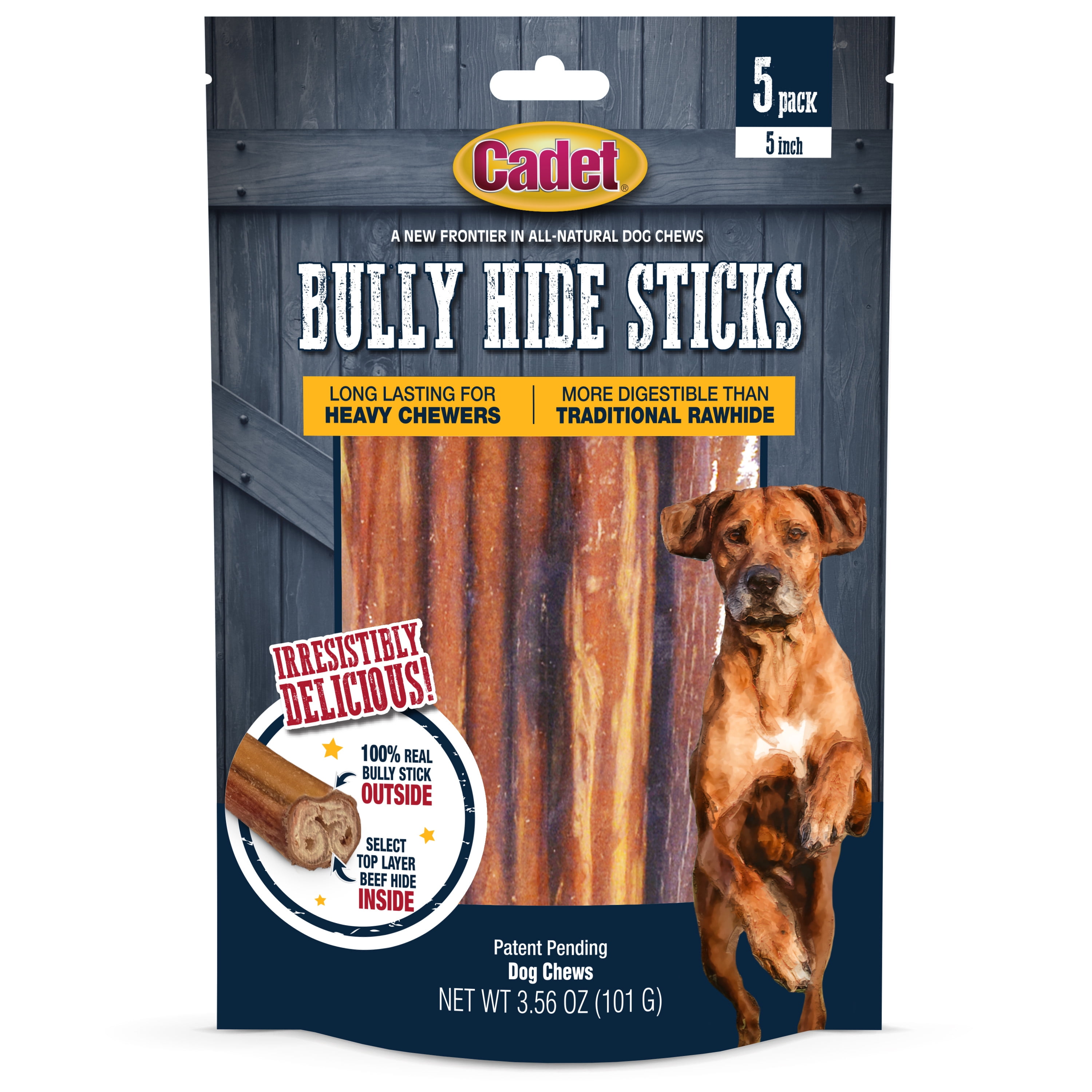 Cadet Bully Hide Sticks AllNatural Dog Chews 5" Stick 5 Count 5 Inch
