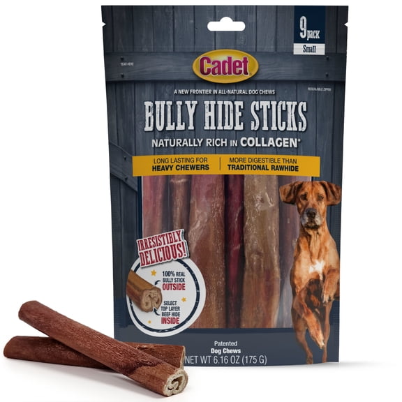 Cadet Bully Hide Sticks Dog Treats for Small Dogs, Natural Dog Chew Sticks, Limited Ingredient Dog Bones, Small, 6.16 Ounce, 9 Count