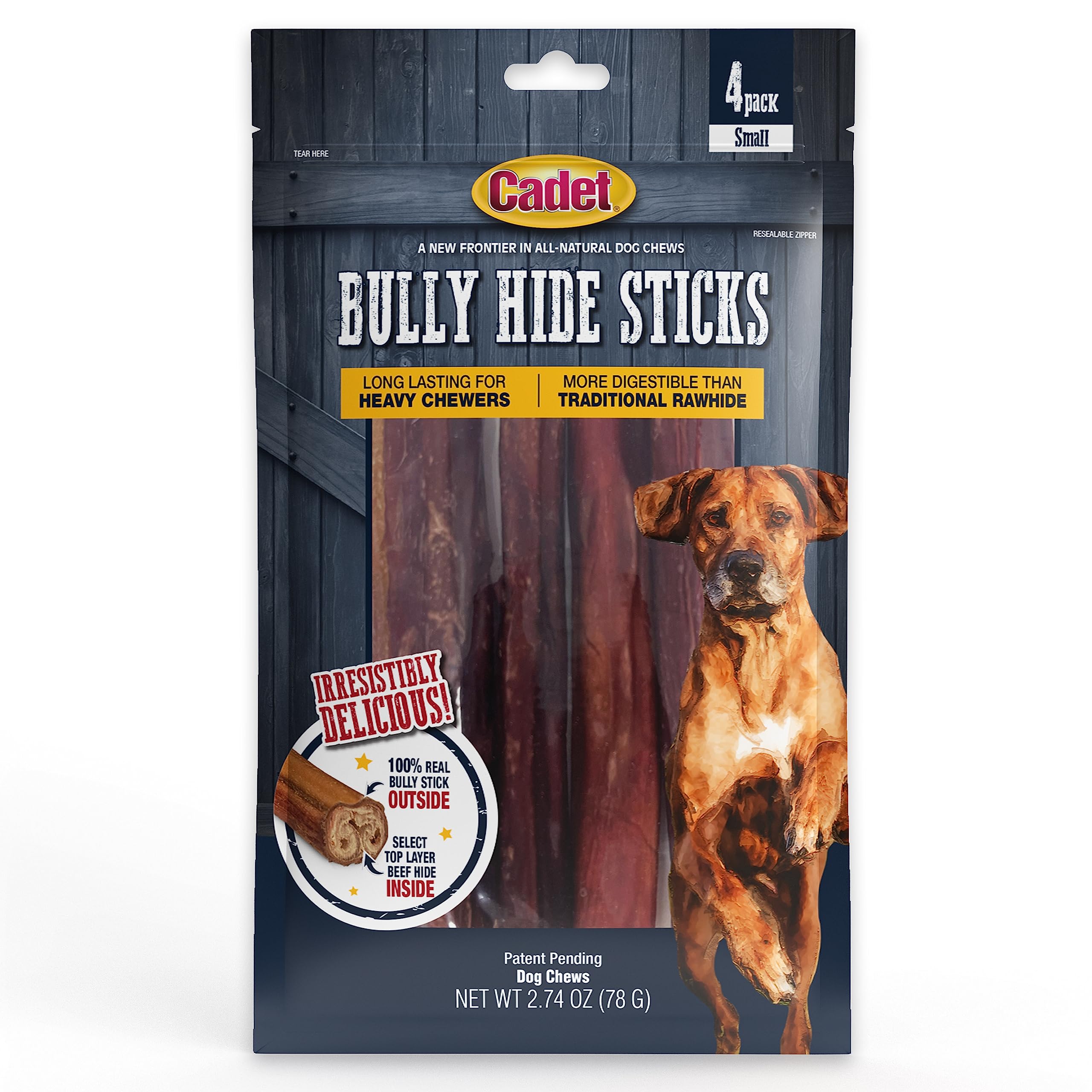 Cadet Bully Hide Sticks MMF7 for Small Dogs AllNatural Beef Pizzle