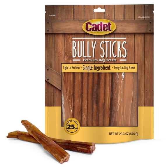 Cadet Bully Stick Dog Treats for Small Dogs, All Natural Beef Pizzle Dog Chews, 20.3 Ounce, 25 Count