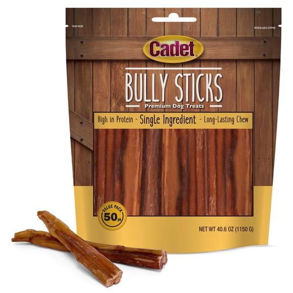 Cadet Bully Stick Dog Treats for Small Dogs, All Natural Beef Pizzle Dog Chews, 40.6 Ounce, 50 Count