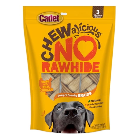 Cadet Chewalicious Dog Treats Chewy 'N Crunchy Braids, Rawhide Free Dog Chews, Chicken Flavor, 3 Count