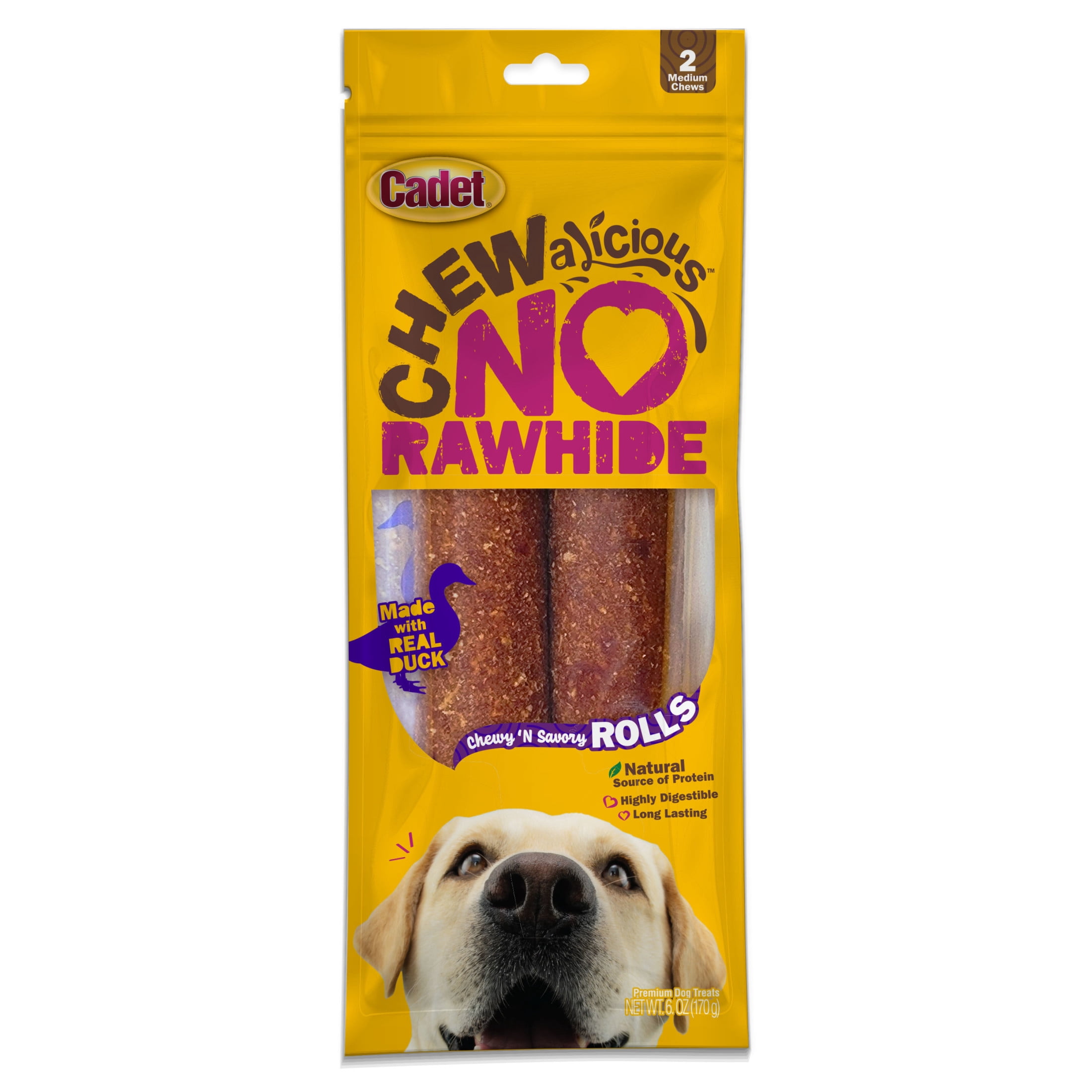 Cadet Chewalicious Dog Treats Chewy 'N Savory Rolls, Rawhide Free Chew Sticks for Dogs, Duck Flavor, 2 Count