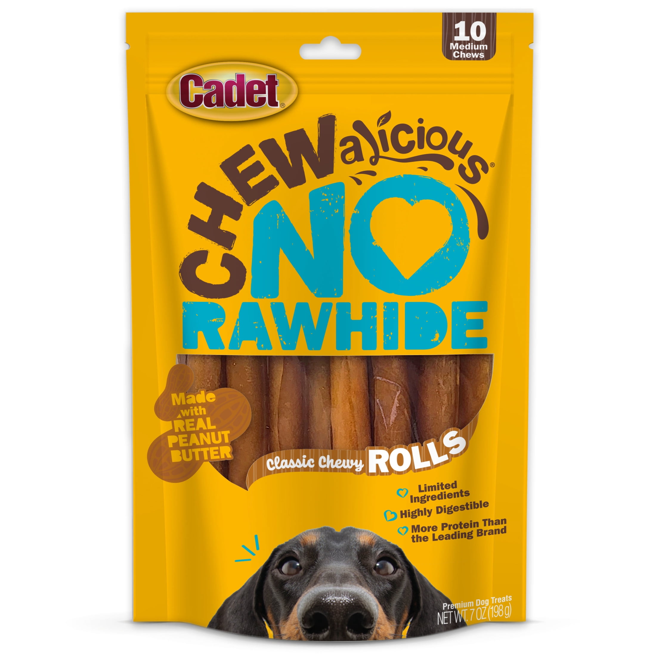 Cadet Chewalicious Dog Treats Chewy Rolls, Rawhide Free Chew Sticks for Dogs, Peanut Butter Flavor, 10 Count