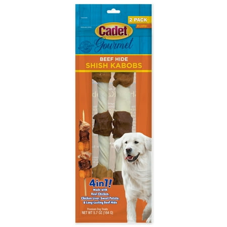 Cadet Gourmet Shish Kabob Dog Treats for Large Dogs, Chicken & Sweet Potato Dog Chews, 10 Inch, 2 Count