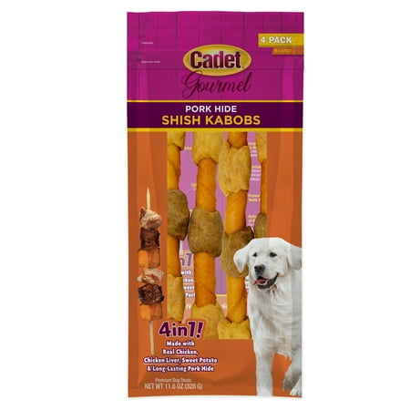 Cadet Gourmet Shish Kabob Dog Treats for Large Dogs, Chicken & Sweet Potato Dog Chews, 10 Inch, 4 Count