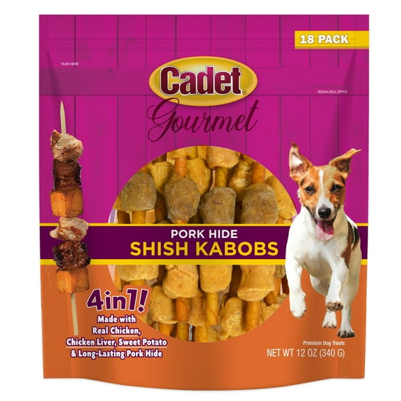Cadet Gourmet Pork Hide Shish Kabob Dog Treats 12 Ounce (18 Count)