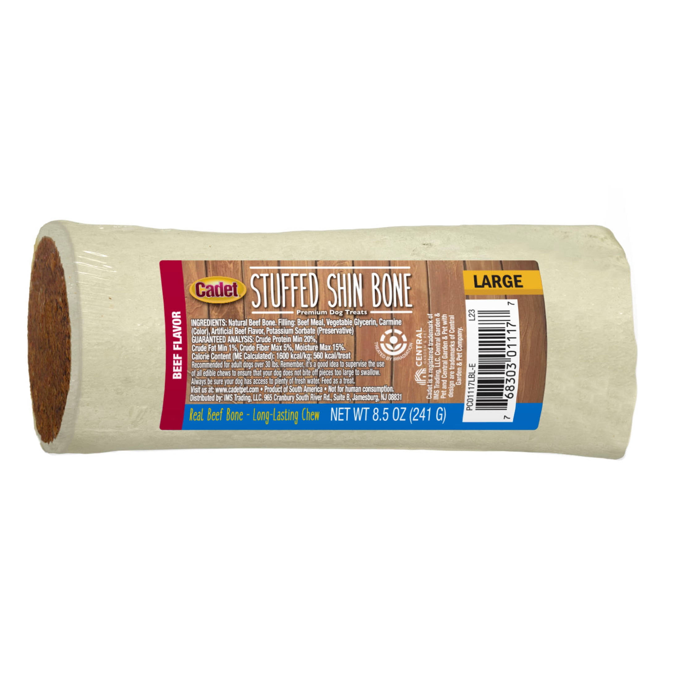 Cadet Stuffed Shin Bones Dog Treats, Long Lasting Beef Filled Dog Bones for Large Dogs, 5-6 Inch, 1 Count