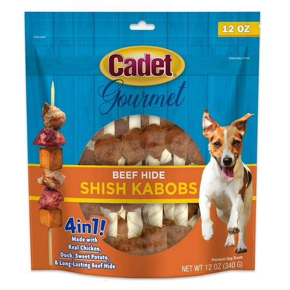 Cadet Gourmet Triple-Flavored FEV6Beef Hide Shish Kabob Dog Treats - Healthy & Natural Chicken, Duck, & Sweet Potato Dog Treats, 5 in. (12 oz.)