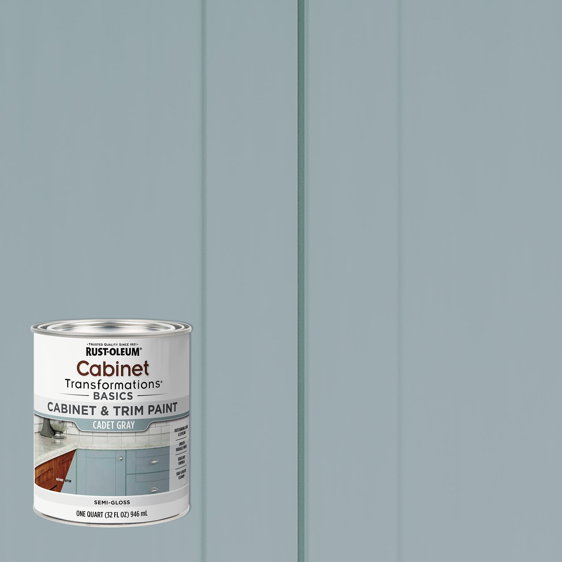 Cadet Gray, Rust-Oleum Transformations Semi-Gloss Cabinet & Trim Paint, Quart, 4 Pack