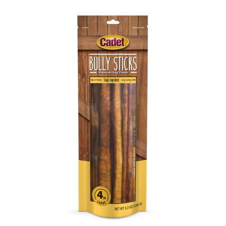 Cadet Bully Stick Dog Treats for Large Dogs, All Natural Beef Pizzle Dog Chew Sticks, 5.3 Ounce, 4 Count