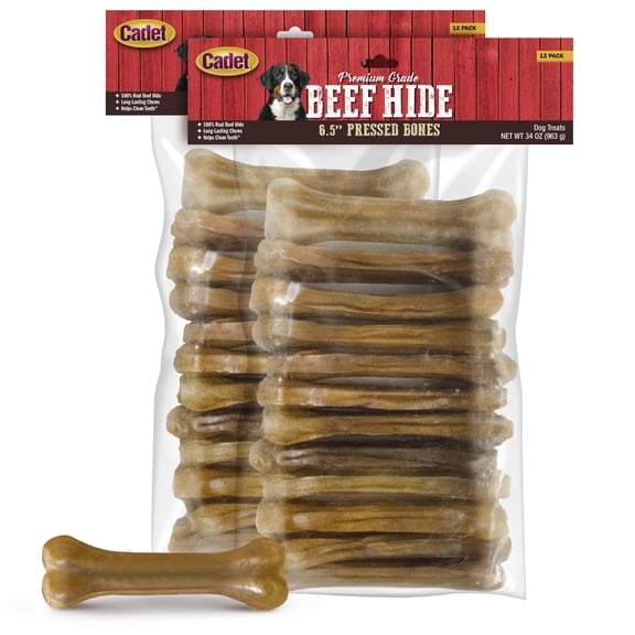 Cadet Rawhide Pressed Dog Bones for Small Dogs, Single Ingredient Dog Treats, 6.5 Inch, 24 Count