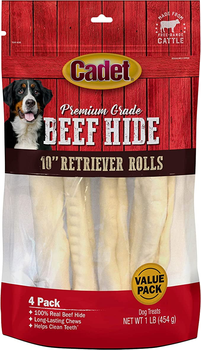Cadet Rawhide Retriever Rolls, Beef Dog Chews, 4 Count