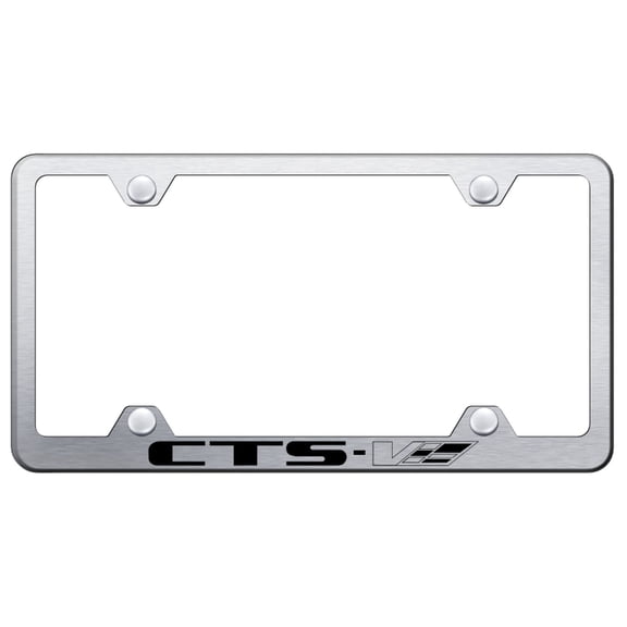 Cadilac CTS-V Laser Etched Logo Wide Body License Plate Frame (Brushed Chrome)