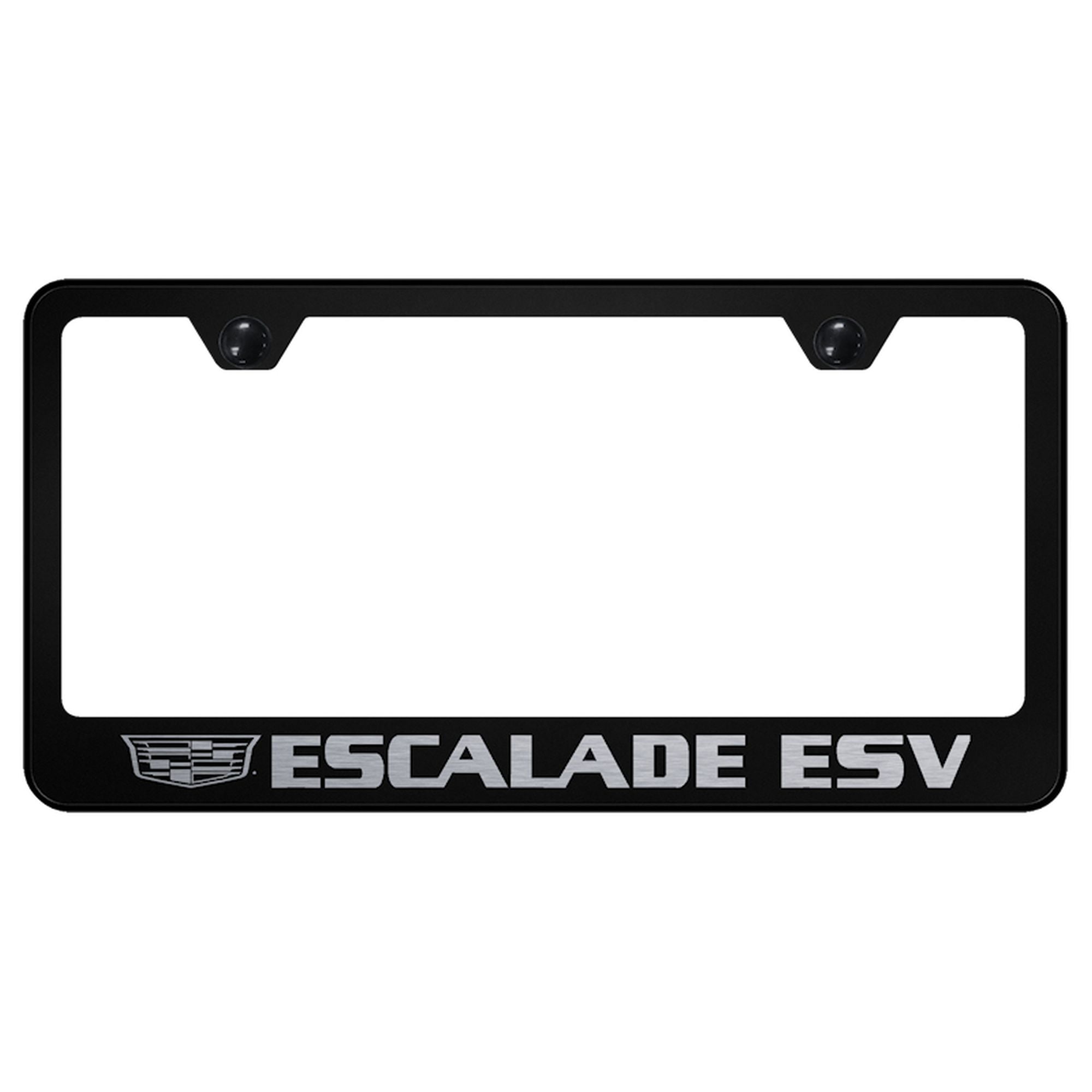 Cadillac Escalade 4 Hole License Plate Frame - Black with Black Logos