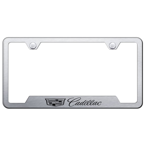 Cadilac Laser Etched Logo Cut-Out License Plate Frame (Black on Chrome)