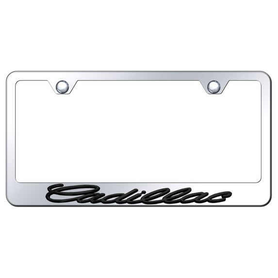 Cadilac OEM Logo Stainless Steel License Plate Frame (Black on Chrome)