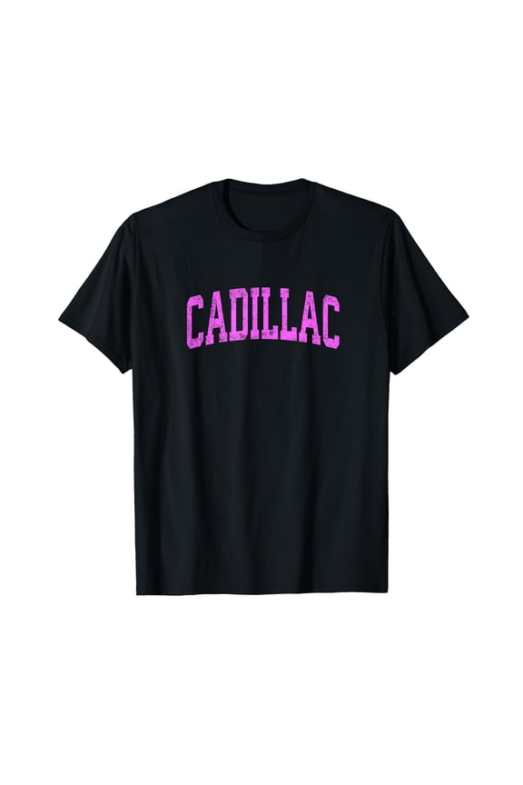 Cadill4c Michigan MI Vintage Athletic Sports Pink Design T-Shirt
