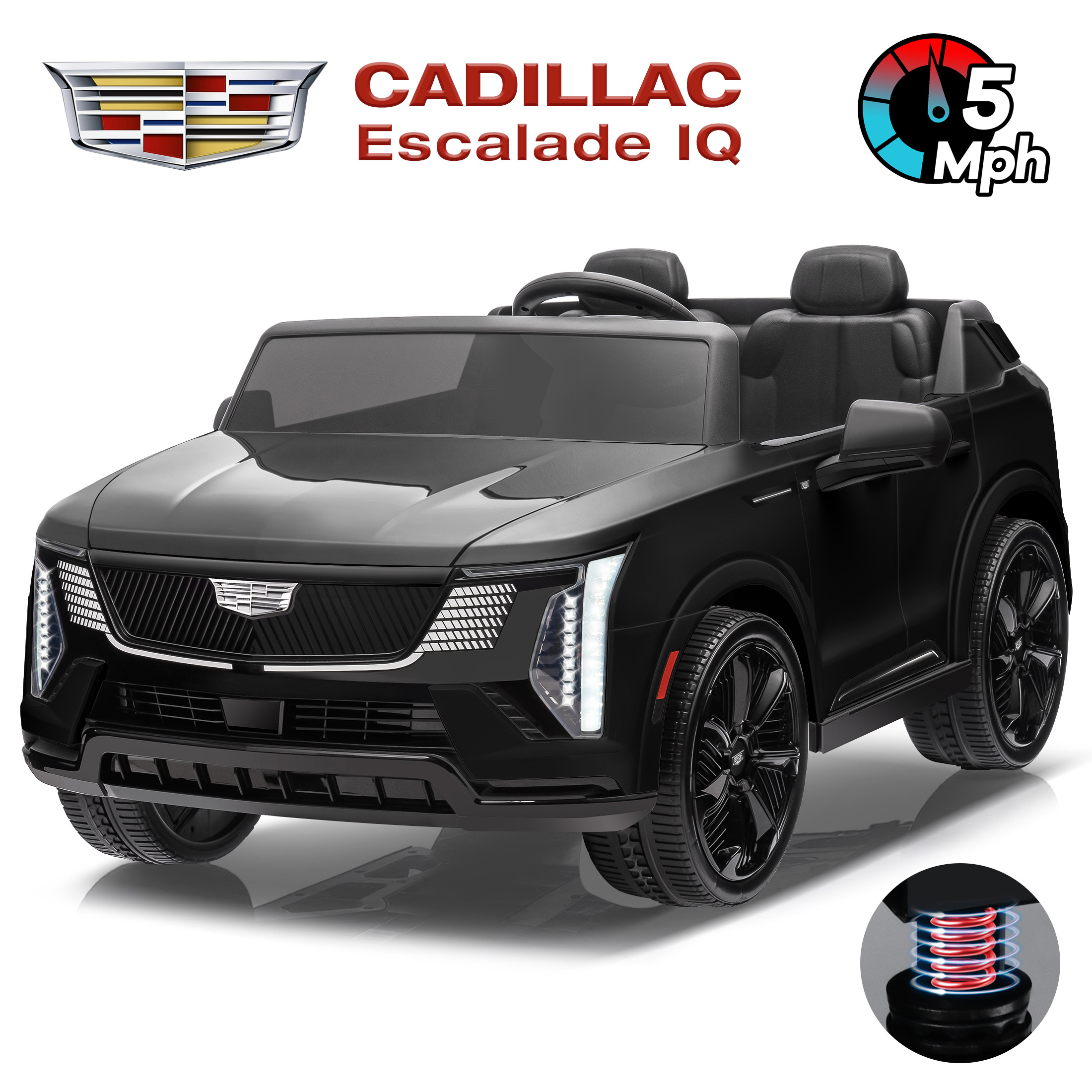 24V 2 Seater Ride on Cars, Licensed Cadillac Escalade IQ Powered Ride on Toys Truck with Remote Control, 4 Wheels Spring Suspension, LED Light, Electric Cars for Kids Ages 3-8 Gifts, Black