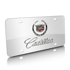 Cadillac 3D Dual Logo Mirror Chrome Stainless Steel License Plate