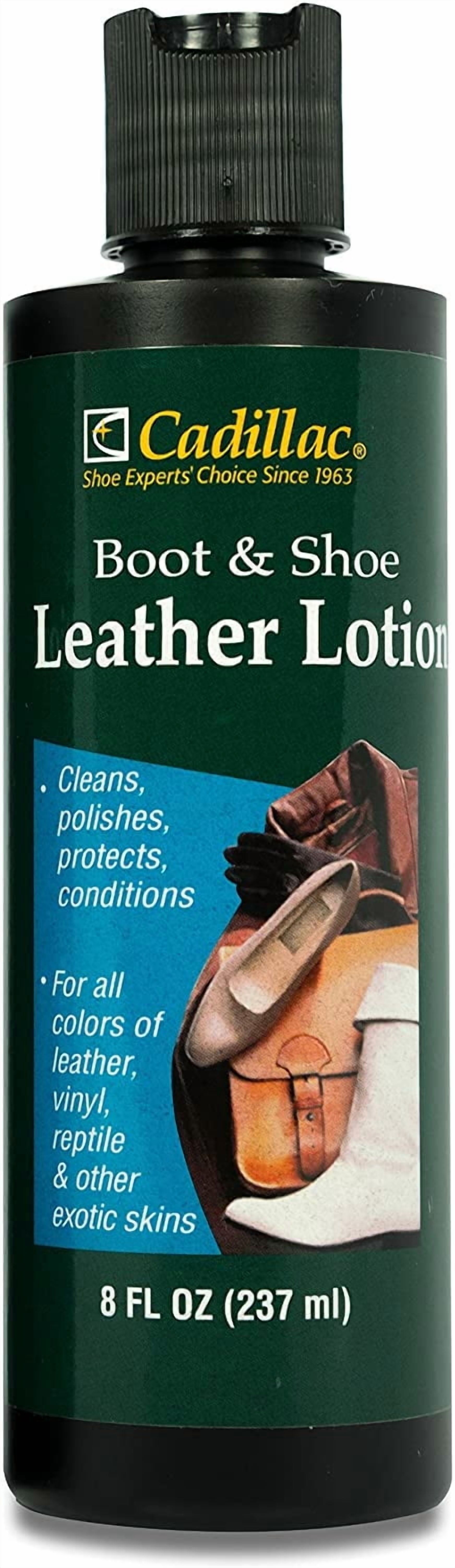 Cadillac Boot & Shoe Leather Lotion 8oz - Conditions, Cleans, Polishes & Protects All Colors of Leather - Great for Footwear, Furniture, Handbags, Jackets & Mor