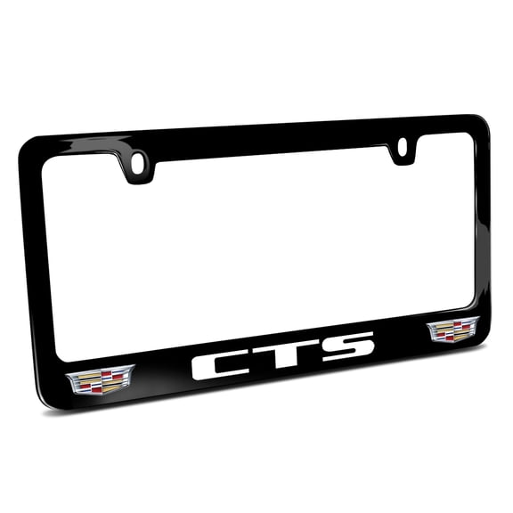 Cadillac CTS Dual Crest Logo in Full-Color Black Metal License Plate Frame
