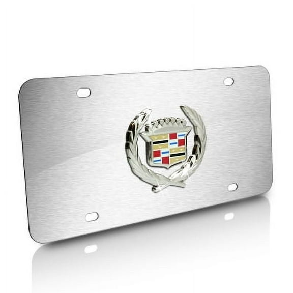 Cadillac Chrome 3D Classic Logo on Brushed Stainless Steel License Plate