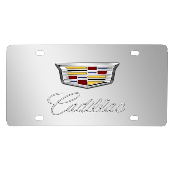 Cadillac Crest 3D Metal Dual Logo Mirror Chrome Stainless Steel License Plate