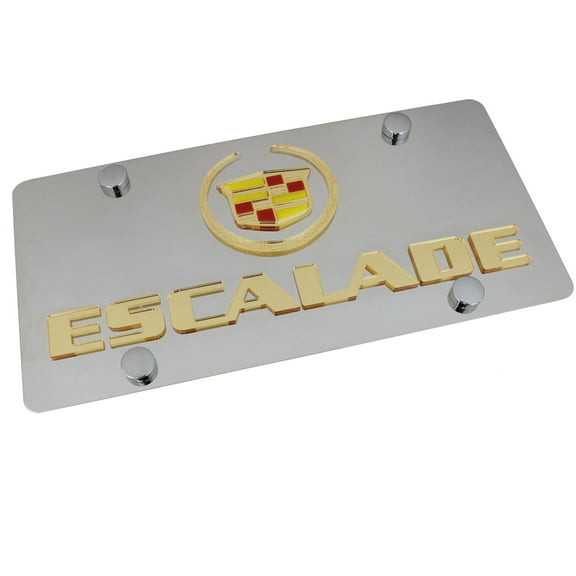 Cadillac Dual Logo Escalade License Plate (Gold on Chrome)