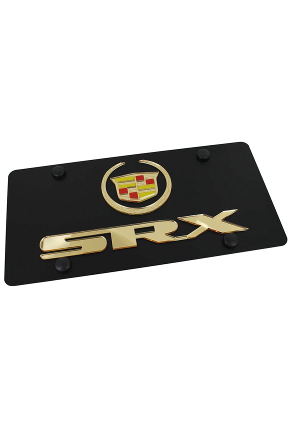 Cadillac Dual Logo SRX License Plate (Gold on Black)