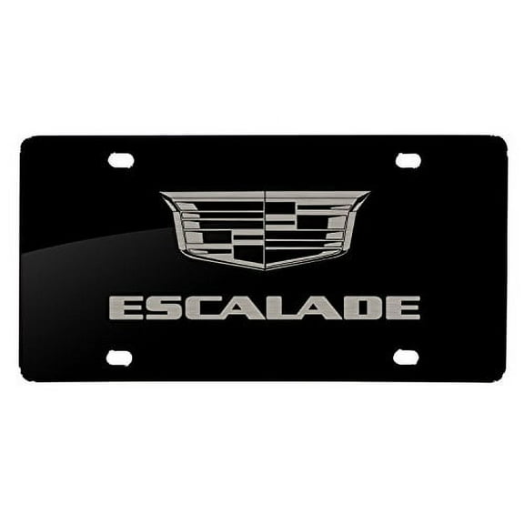 Cadillac Escalade Crest Dual Logo Laser Mark Black Acrylic License Plate