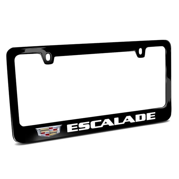 Cadillac Escalade Crest Logo in Full-Color Black Metal License Plate Frame