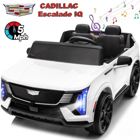 Cadillac Escalade IQ 24V Kids Ride on Car, 2 Seater Powered Electric Vehicle Toy Car w/ Remote Control, Music, Wireless Audio for Ages 3-8, White