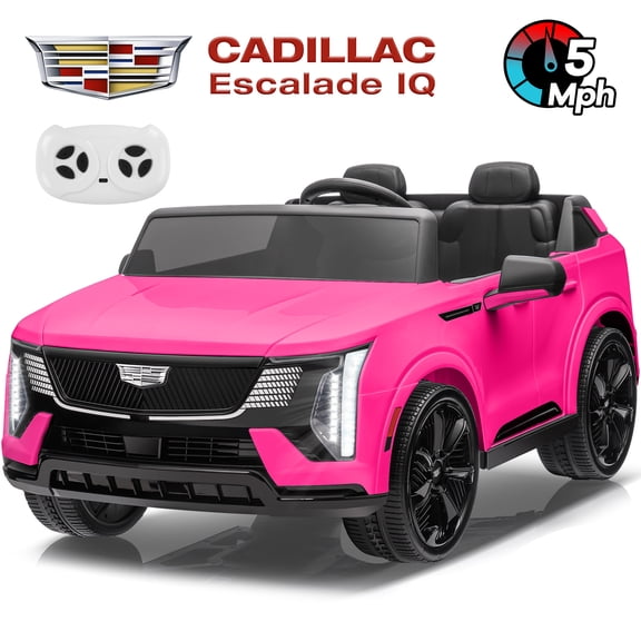 24V 2 Seater Ride on Cars, Licensed Cadillac Escalade IQ Powered Ride on Toys Truck with Remote Control, 4 Wheels Spring Suspension, LED Light, Electric Cars for Kids Ages 3-8 Gifts, Pink