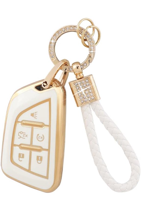 for Cadillac Key Fob Cover with Keychain, Soft TPU Key Case Protection Fit for Cadillac 2020 2021 2022 ATS CT5 CT6 XT4 XT5 XTS 5/6 Buttons Remote Smart Key Protector,1,For Cadillac-C 5 Buttons