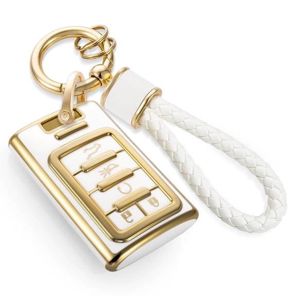 For Cadillac Key Fob Cover with Metal Braided Rope Keychain for Cadillac Accessories, Upgraded Soft Key Case for 2015-2019 Cadillac Escalade CTS SRX XT5 ATS STS CT6(Gold Edge)