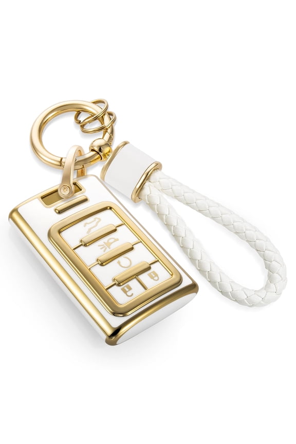 For Cadillac Key Fob Cover with Metal Braided Rope Keychain for Cadillac Accessories, Upgraded Soft Key Case for 2015-2019 Cadillac Escalade CTS SRX XT5 ATS STS CT6(Gold Edge)